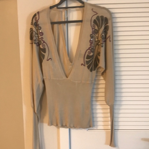 Arden B Tan Sweater with Printed Detail - Picture 1 of 3